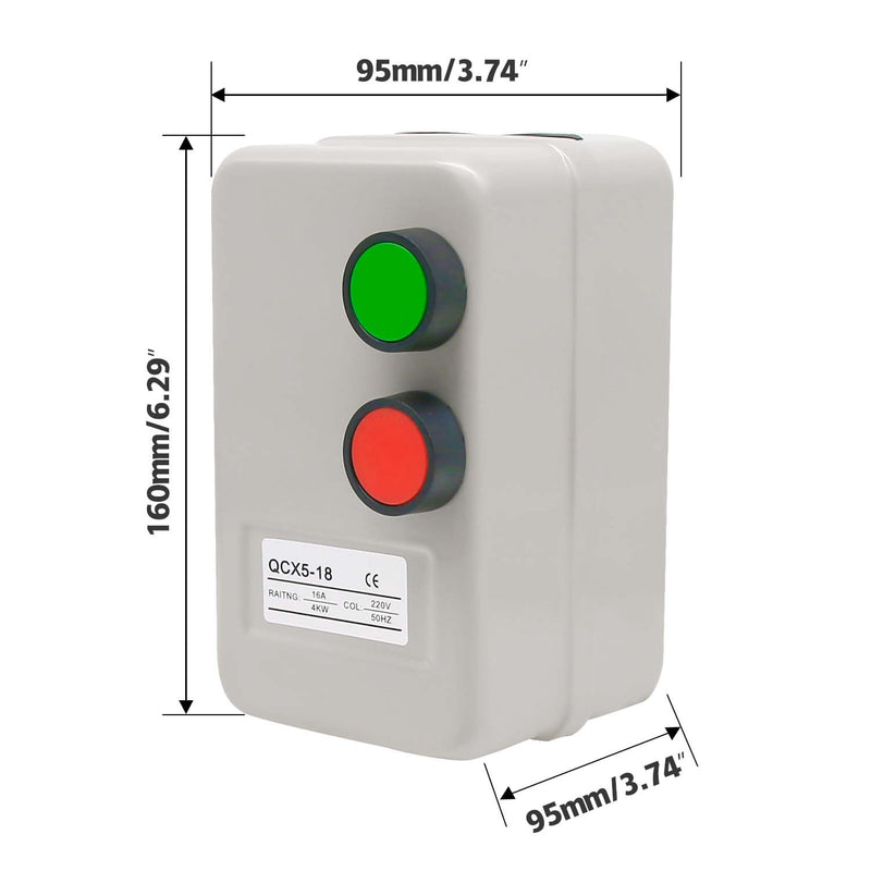 Magnetic Electric Motor Starter - 220/240V 4KW 10-16AMP - 5.5 HP Single Phase Magnetic Starter for Motors (Button Switch) 220V 4KW 5.5 HP 1 Phase(Button Switch)