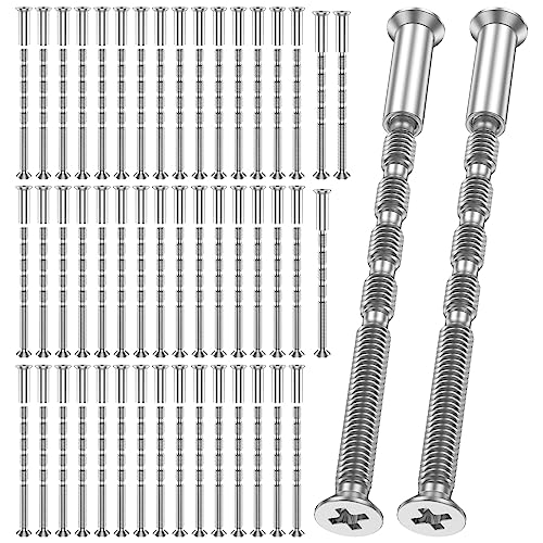 50Set Door Handle Screw Universal M4 Door Handle Bolt Carbon Steel Connecting Screws and Sleeves Male to Female M4×16 Cross Sleeve ×60 Bolts for 35-60mm Thick Doors