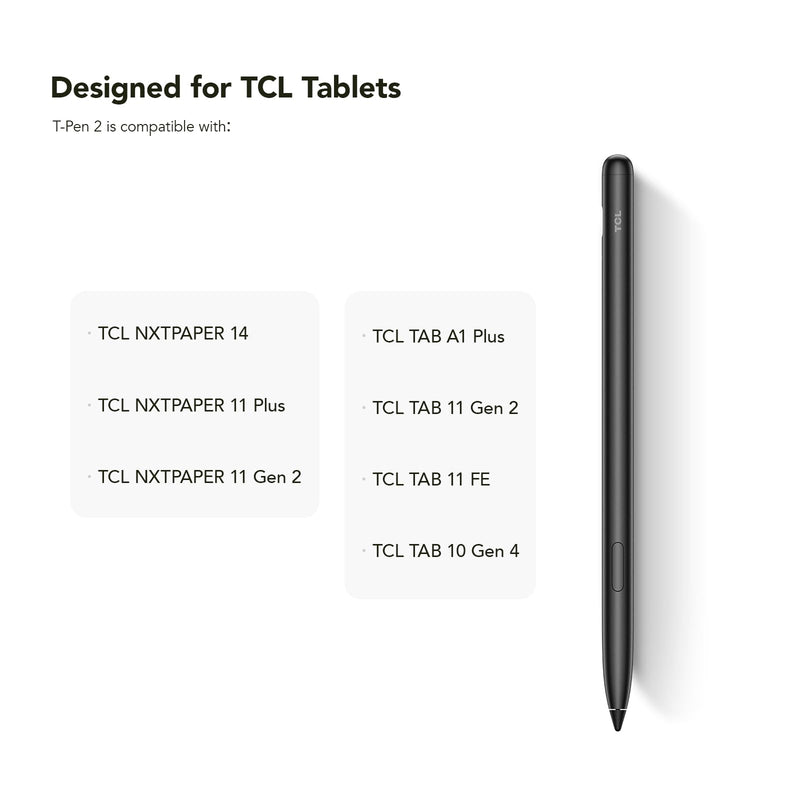 TCL T-Pen 2 Digital Stylus Pen for TCL Tablets, 4,096 Pressure Levels | Interchangeable Tips, Press-and-Hold Eraser, 112-Hour Long Battery, Lightweight Stylus for Writing, Drawing, Sketching