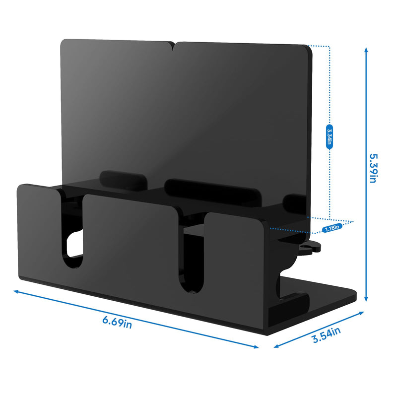 Dual Phone Holder Organizer Stand for 2 Phones, Acrylic Desktop Universal Mobile Phone Docking Station Charger Holder with Cable Management, Black