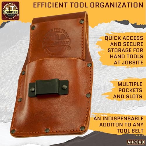 Graintex Ambassador Series Measuring Tape Holder Top Grain Leather, Measuring Tape Clip, Leather Tool Holster, Construction Workers, Electricians, Contractors Chestnut Brown