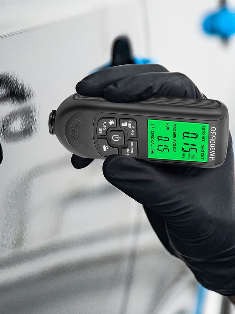 Paint Thickness Gauge Meter Fe/NFe Probe Coating Thickness Gauge Professional Multifunctional Car Paint Depth Gauge Test Precise HW-300PRO for Car Automatic Detection(black) (black) black