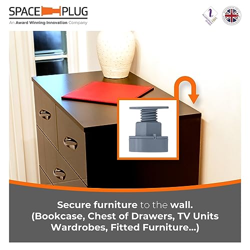 Space-Plug Adjustable Spacer Fixings (Mini Size for 15-35mm Gaps), 25 Pack of Grey Spacers, Professional & DIY use for Kitchen, Bedroom, Bathroom & Furniture installations