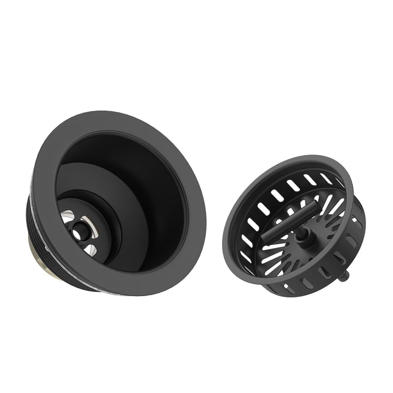 KONE Black Kitchen Sink Drain Matte Black Sink Strainer 3-1/2 Inch Drain Assembly Kit Replacement for Universal 3.5 Inch Kitchen Sink, All Stainless Steel Body with Strainer Basket and Drain Stopper Pure Black
