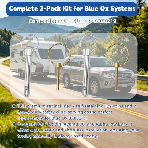 BX88219 1/2" Self-Retaining Tow Bar Pins for Blue Ox Aladdin 2 Pack