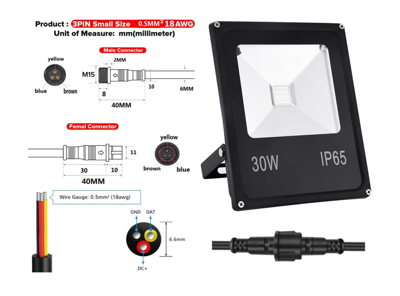RGB Flood Lights,30W high Power WS2811 Full Color Smart Flood Light, RGB addressable LED Pixel floodlight DC12-24V;IP66Waterproof (1PCS-WS2811-30W, Black) 1PCS-WS2811-30W