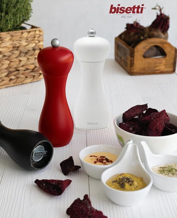Bisetti Rimini 18 cm / 7 Inch Burgundy Beech Wood Pepper Mill with Adjustable Grinder