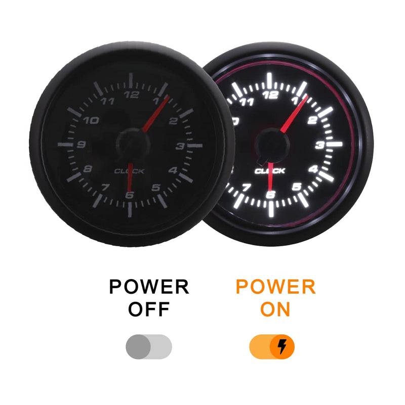 MOTOR METER RACING MGS Series 52mm 2-1/16" Electrical Clock Gauge 0~12 Hour Format Black Dial White LED Backlit Waterproof 12 Hour Format Black Dial Black Bezel