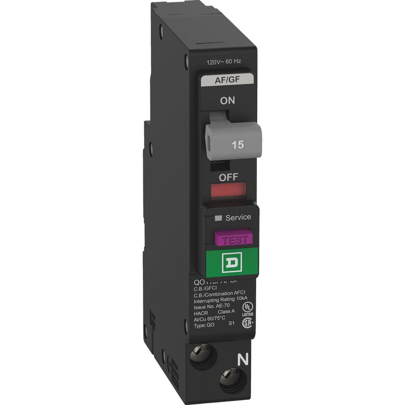 Square D QO 15 amps Arc Fault/Ground Fault Single Pole Circuit Breaker