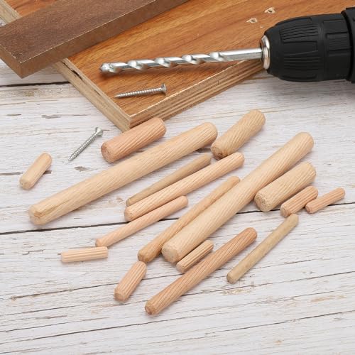 PATIKIL 1/3 Wooden Dowel Pins 200Pcs M8x100mm Wood Dowel Pins Hardwood Pegs