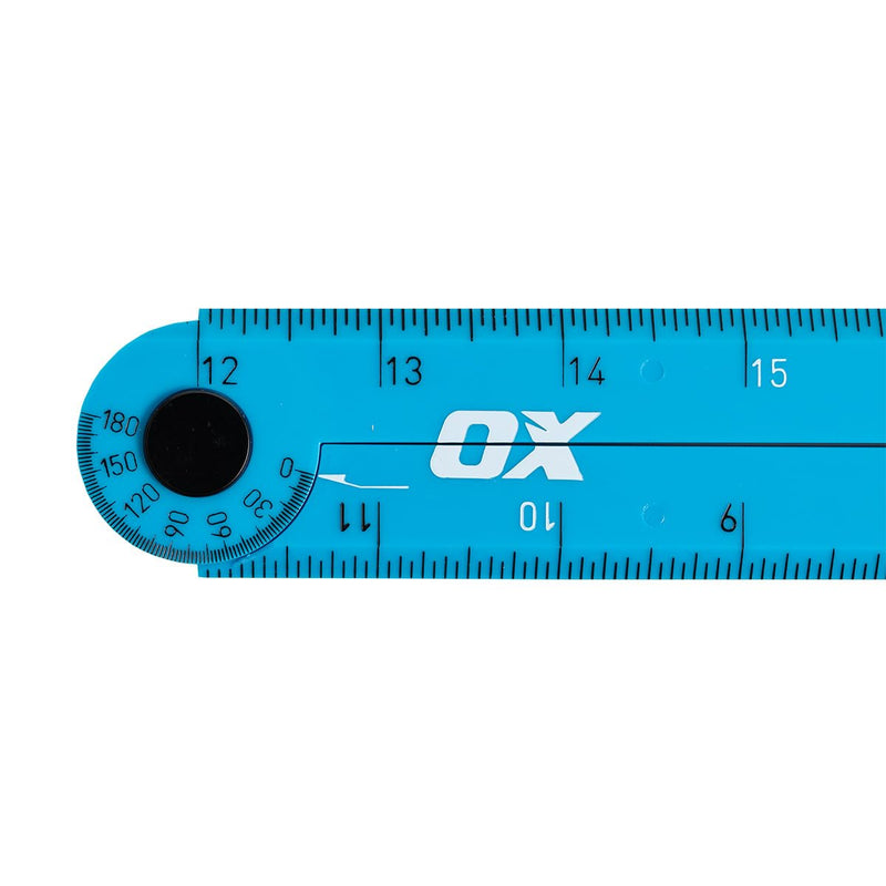 OX Tools Pro 24 Inch Cyan Imperial Tuff Construction Ruler with 3 Quick Measure Sections & Easy Angle Finder