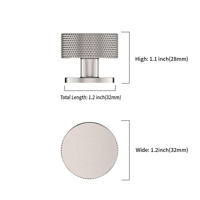 Amerdeco 10 Pack Brushed Satin Nickel Knurled Cabinet Knobs Single Hole 1.2 Inch Diameter Round Drawer Knobs for Bathroom Cabinets K0017 Knob