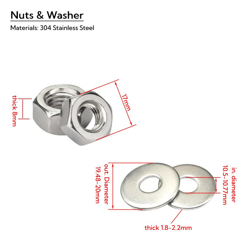 (Pack of 5pcs) M10 Thread Pitch 1.25mm Stainless Steel 304 Metric Hex Head Cap Screws Bolts (M10 x 60mm) M10 x 60mm