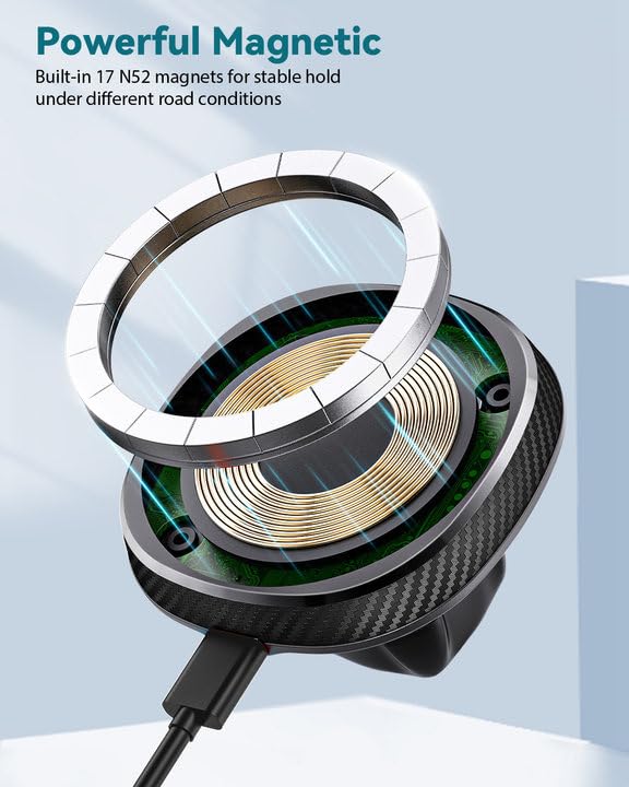 EXELIQ Cup Holder Phone Charger for Magsafe, Wireless Magnetic Car Mount | Heat Dissipation System, 15W Fast Charging Car Cup Phone Holder for iPhone 17 16 15 14 13 12 Pro Max Mini with PD 30W Adapter