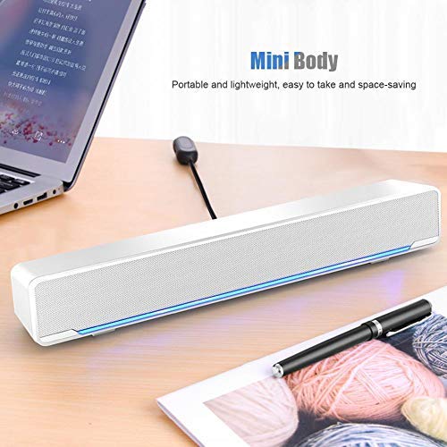Speaker, Mini Speaker, USB Speaker PC Stereo Lightweight Wired LED Soundbar Speaker, Soundbar Soundbox, 3.5mm Audio Jack Compatible with PC Computer Tablet TV for Office Home Home Theater