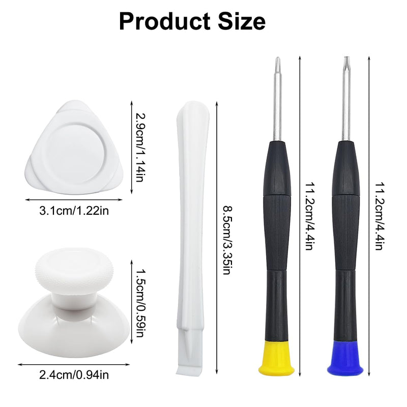 White Controller Joystick Replacement Kit, lyfLux 10 Pcs Accessories with 6 Rubberized Thumbsticks, T6 T8 Screwdrivers, and Pry Tools - Compatible with Xbox One/S/X Controller Joysticks Repair White