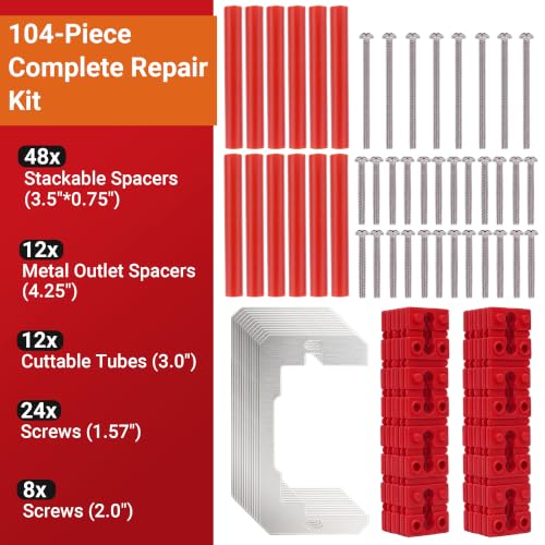 104PCS Outlet Spacers Electrical Box Extender Kit with 6-32 Screws 104