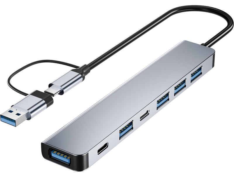 Aluminum 7 in 1 USB C & USB Hub with USB 3.0, USB 2.0 Ports for PC/Laptops/MacBook Pro/Air/iMac/iPad and More Devices