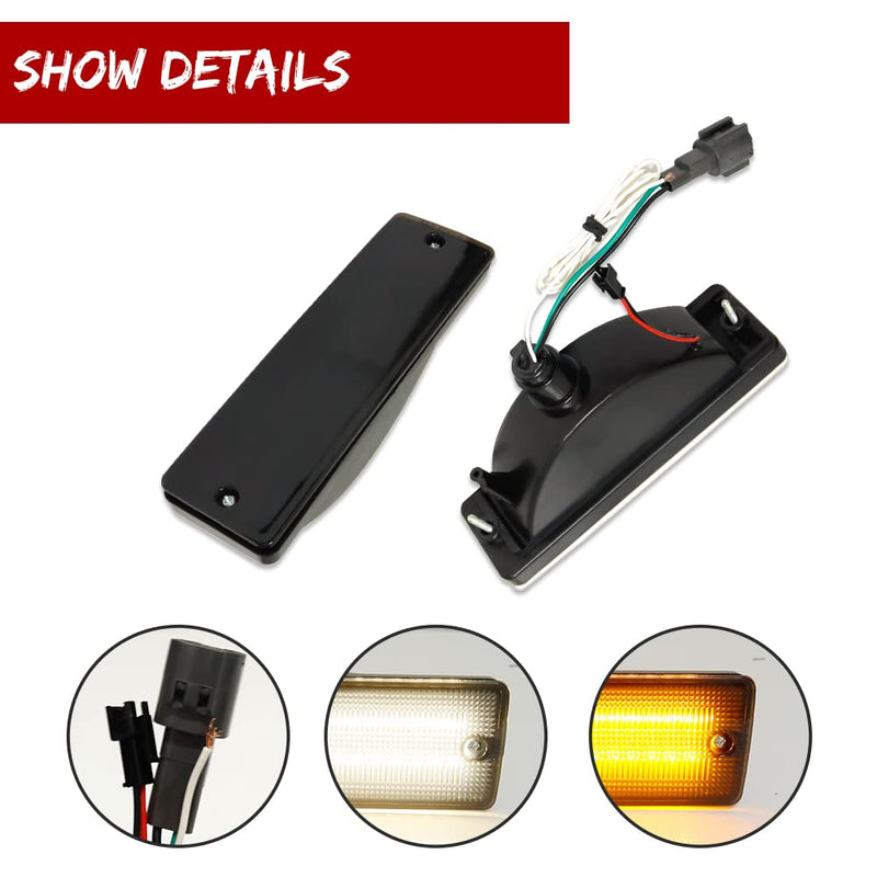 GTINTHEBOX For 1988-1997 Nissan Hardbody PickUp, 1988-1995 Nissan Pathfinder Front Bumper Turn Signal DRL Daytime Running Light Smoked Lens Amber/White LED Lamp