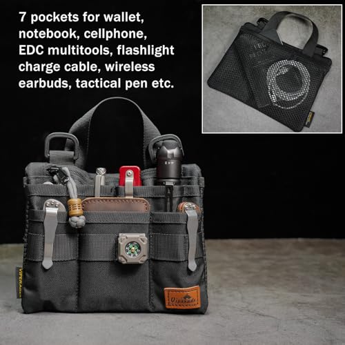 VIPERADE VE5 Slim EDC Pouch with 7 Pockets, Mens Pocket Organizer Multitool Pouch, Mini Crossbody Bag Messenger Shoulder Bag Black