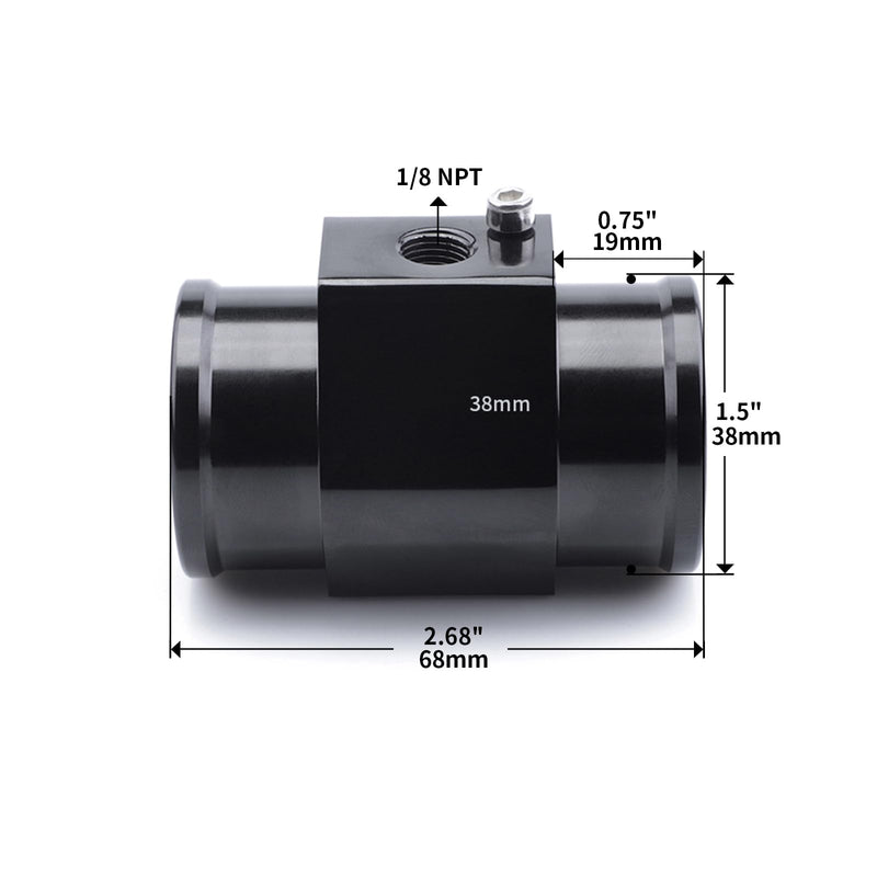 Aluminum Water Temp Joint Pipe Water Temp Meter Temperature Gauge Joint Pipe Radiator Sensor Adaptor Clamps Black 38mm