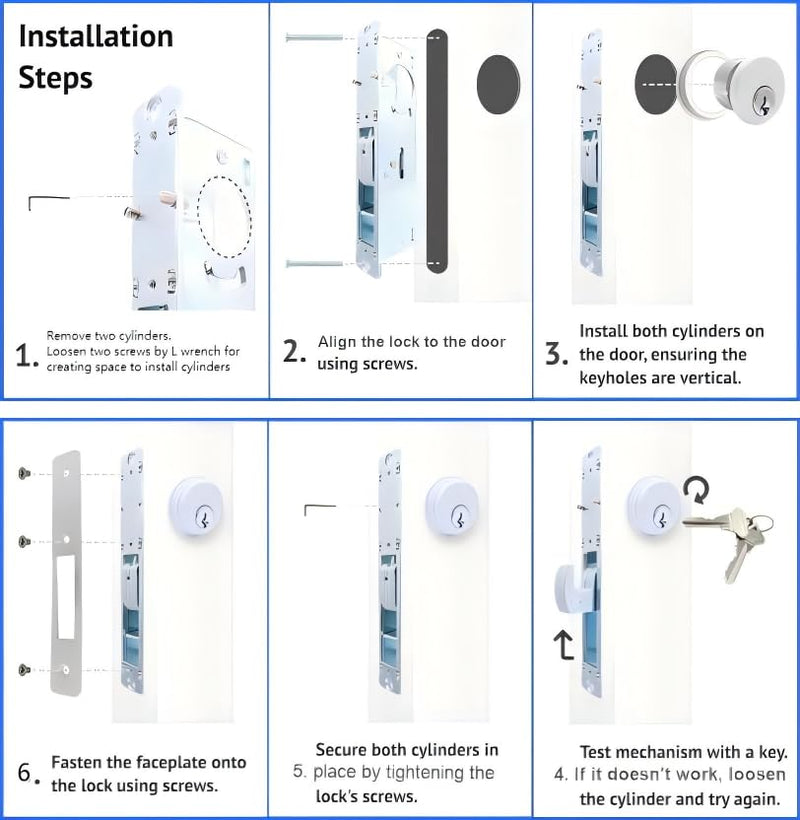 Cylinder Deadbolt Mortise Lock - Commercial Storefront Door Lock Double Keyed Cylinder 1-1/8" Backset Straight Deadbolt for Storefront Entry Doors 1-1/8" straight deadbolt