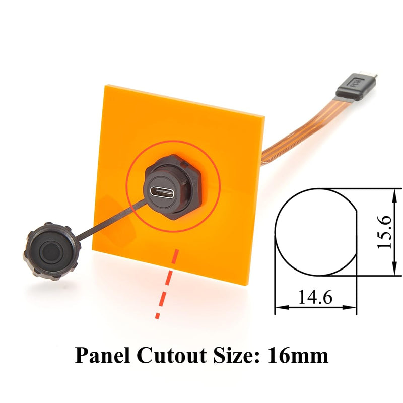 IP67 USB 3.1 Type-C Male to Female Extension Cable 10Gbps Flush Panel Mount USB 3.1 Gen2 C FPC Ribbon Flat Slim Cable 100W for Data Transfer Charging, Cabinet, Embedded PC, Automation(0.2m)