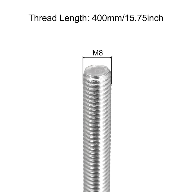 MECCANIXITY Fully Threaded Rod M8 x 400mm 1.25mm Thread Pitch 304 Stainless Steel Right Hand Threaded Rods Bar Studs 3 Pack