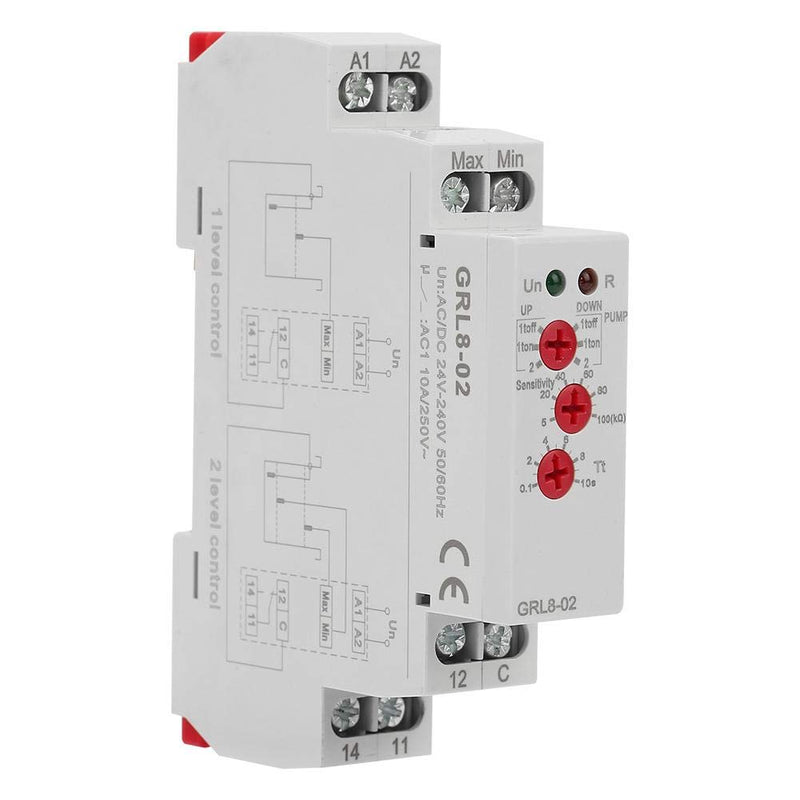 Liquid Level Controller GRL8-02 Automatic Water Level Controller Relay Water Level Controller 24Vwith DIN Rail Mount for Pool Liquid Level Monitoring