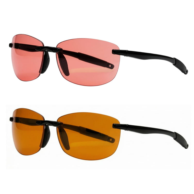 BRADDELL FL-41 Rose and FL-60 Brown Sports Glasses for Migraine Light Sensitivity, Fluorescent LED Glare, Photophobia and Concussion (Rectangular)