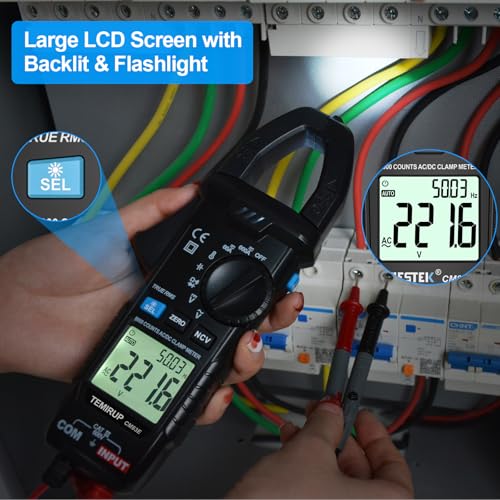 Clamp Meter 6000 Counts TRMS, 600A AC/DC Amp Meter, Multimeter Tester Black