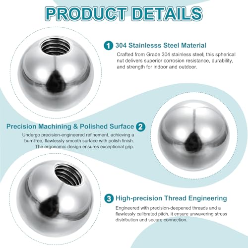 PATIKIL M6 x 38mm Ball Nuts Knob 304 Stainless Steel Round Solid Silver M6x38mm 1