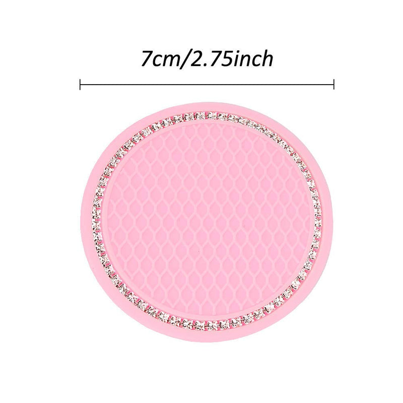 2 Pack Bling Cup Holder Insert Coasters, 2.75 Inch Soft Crystal Rhinestone Rubber Pad Set Round Auto Drink Coaster Car Interior Accessories (Pink) Pink