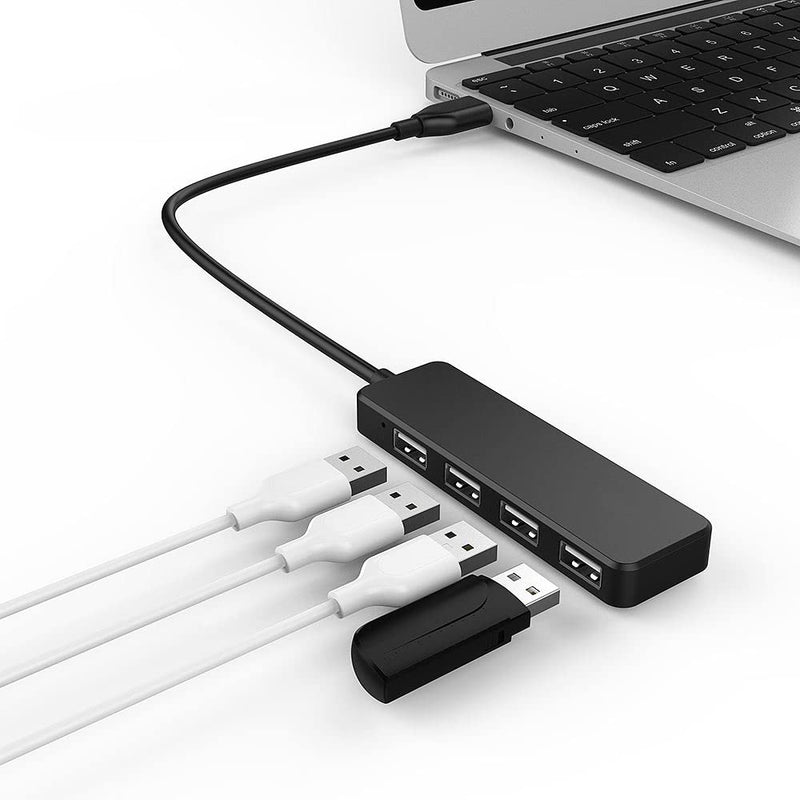 USB Hub, USB Splitter,USB 4-Port Adapter,Extender for Laptop, PC, MacBook, Mac Pro, Mac mini, iMac, Surface Pro and More (Black-USB 2.0/0.3m) Black-usb 2.0/0.3m