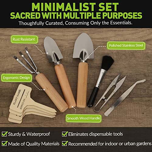 Indoor Garden Tools for Gardening - KiiZYS 12-Piece Small Garden Tools Set - Indoor Gardening Gifts for Women - Mini Hand Tools House Plant Tool Artistically Illustrated Gift Box