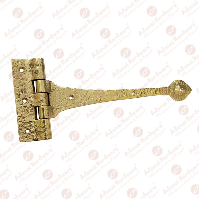 Adonai Hardware Achim Heavy Duty Brass Vintage Strap T Hinge (12" x 2 Pack, Polish Lacquered) for Wooden Barn Front Entry Doors, Gates, Garages, Shutters, Furniture, Fences, Farmhouse 12" x 2 Pack - T Hinge (Brass)