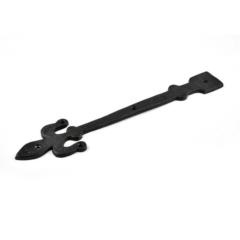 Renovators Supply Manufacturing Black Wrought Iron Fleur De Lis Garage Door Decorative Hardware 12 in Rust Resistant Dummy Strap Hinge with Mounting Hardware Pack of 1