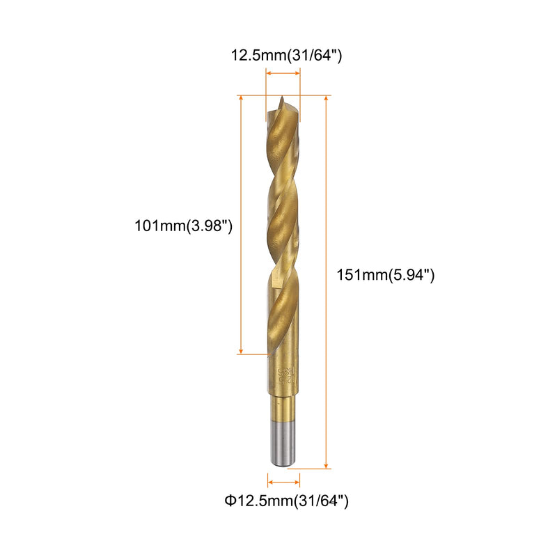 HARFINGTON 5pcs Brad Point Drill Bits 12.5mm(31/64") Dia HSS4241 Straight Round Shank Metric Brad Point Spiral Twist Drill Bits for Carpenter Woodworking Plastic Rubber, Golden 12.5mm(31/64") 5