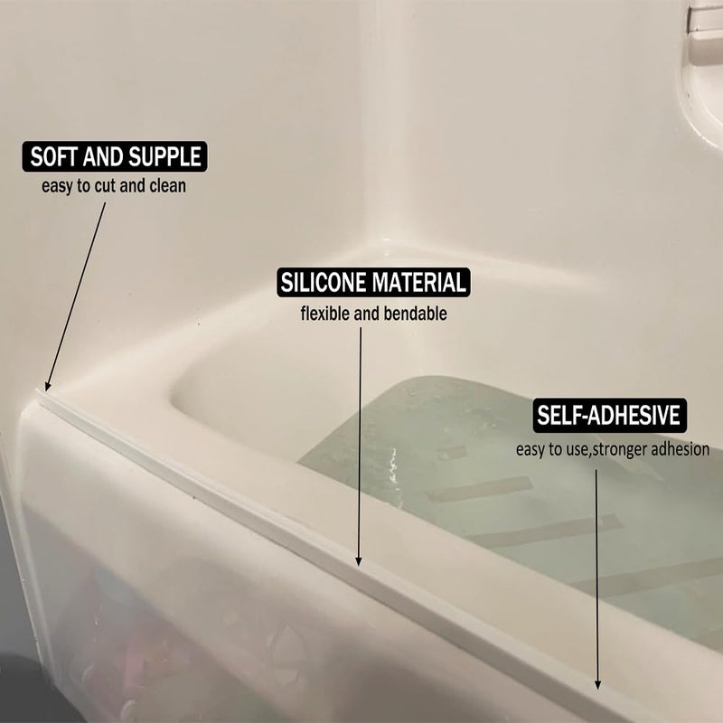 Shower Threshold Water Dam Barrier, Self Adhesive Silicone Waterproof Barrier Bathroom and Kitchen Shower Water Guard for Dry and Wet Separation Caulk Seal Strip Edge Trim (78Inch, Transparent) 78Inch