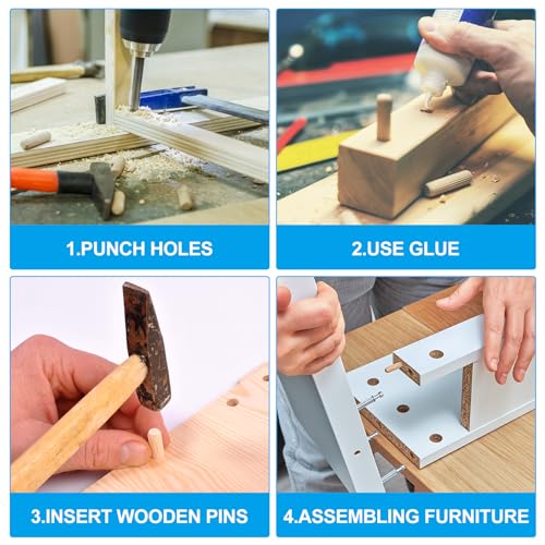 PATIKIL 1/3 Wooden Dowel Pins 200Pcs M8x100mm Wood Dowel Pins Hardwood Pegs