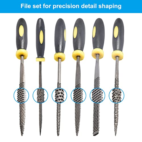 26Pcs File Set: 6Pcs 160mm Wood Rasp Hand Metal Tools + 10Pcs 160mm Mini Diamond Needle Files + 10Pcs 140mm Mini Diamond Riffler Set for Metal, Wood, Plastic, Jewelry 4*160