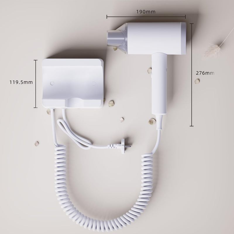 Powerful 1875W Wall-Mounted Hairdryer with Safety Switch,Elegant Hair Dryer with Stand for Bathroom,Hotel and Home (White) White