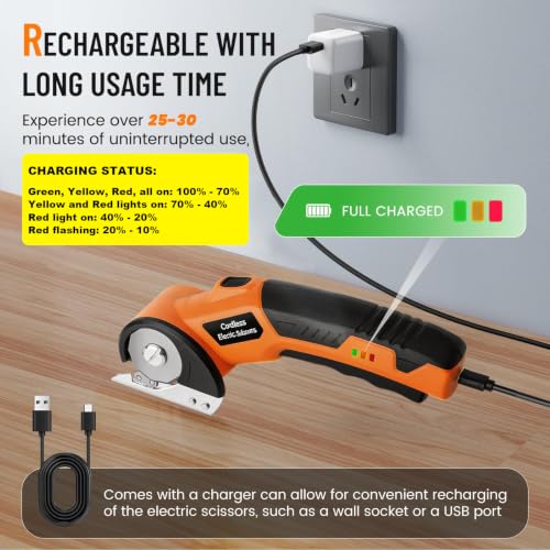 Electric Scissors, Cardboard Cutter, With LED Light, High-Efficiency Brushless Motor, 2000mAh Battery, Tungsten Steel Blade, Suitable for Cloth, Cardboard, Carpet Wire Rope Cutters Orange