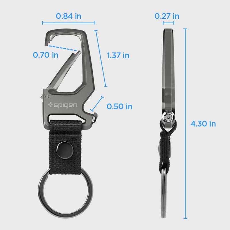 Spigen Life Carabiner Key Ring Clip, Car Keychain Clip, Bottle Opener Key Chain Ring for Men and Women Gunmetal (1-pack)