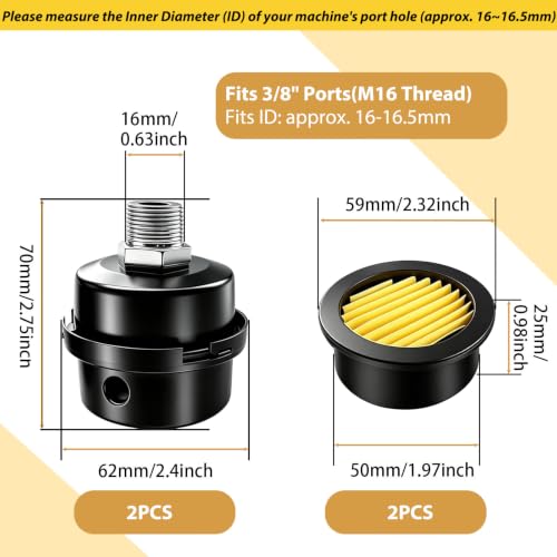 16mm Air Compressor Intake Silencer 4-Pack — Muffler with Filter 3/8"