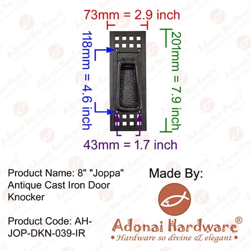 Adonai Hardware Joppa Antique Iron Door Knocker (Black Powder Coated)