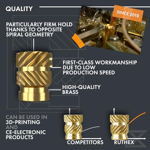 ruthex Threaded Inserts #2-56 + #4-40 + #8-32 + #10-24 Assortment Box - 70 + 100 + 50 + 50 Pieces - Brass Heat Set Insert for Plastic - Inches UNC knurled Nuts - by Heat into 3D Printing Components Box #2-56 #4-40 #8-32 #10-24 UNC Threaded Insert