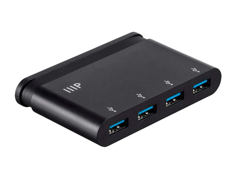 Monoprice 133570 USB-C to 4-Port/USB 3.0 Hub Adapter - Black with Folding USB Type-C Connector - Mobile Series