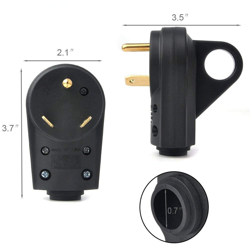 Wadoy 30 Amp RV Plug Male and Female Plug Set {Upgraded } with Handle Receptacle Plug Electrical Plug Adapter 55245 Black