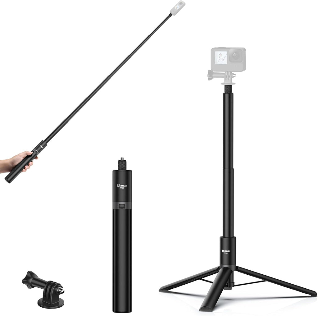 ULANZI TT52 Extendable Selfie Stick 59inch Tripod Invisible Tripod Stand Foldable Handle Grip for INSTA360 X4 X3 Video Shooting w Adapter for GoPro Hero 12, 11, 10, 9, 8, 7, 6, 5 etc